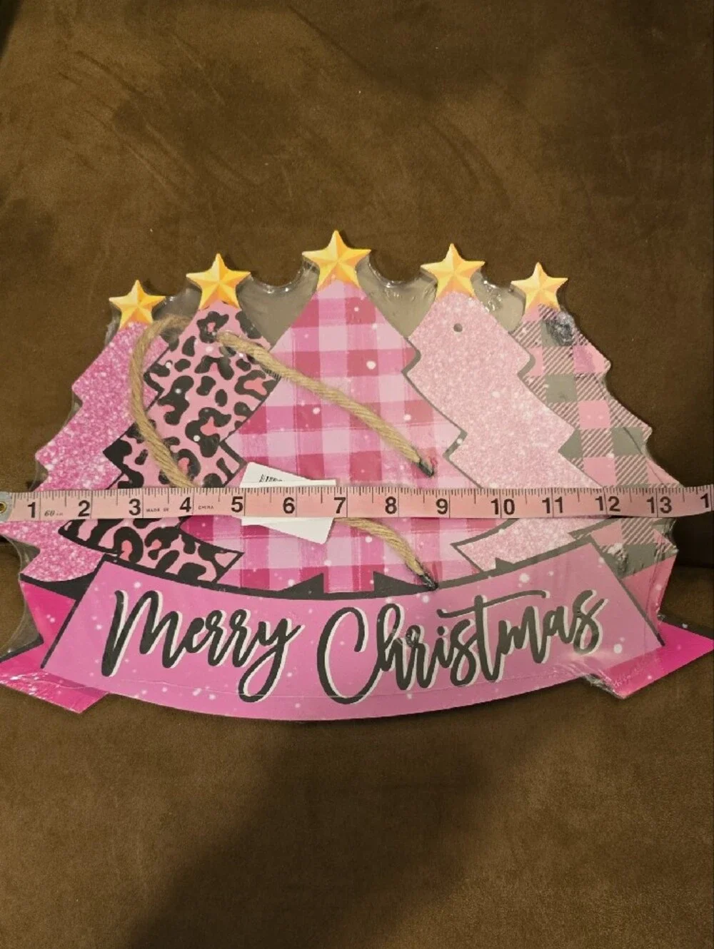 Merry Christmas Pink Holiday Tree Wooden Wall Hanging Decor. NWT.